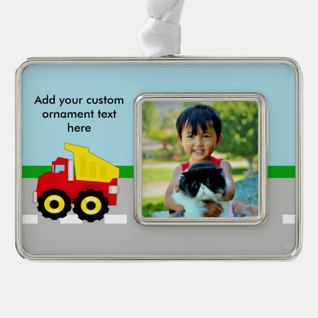 Kinder Boys Bau Dumptruck Rahmen-Ornament Silber (Vorderseite)
