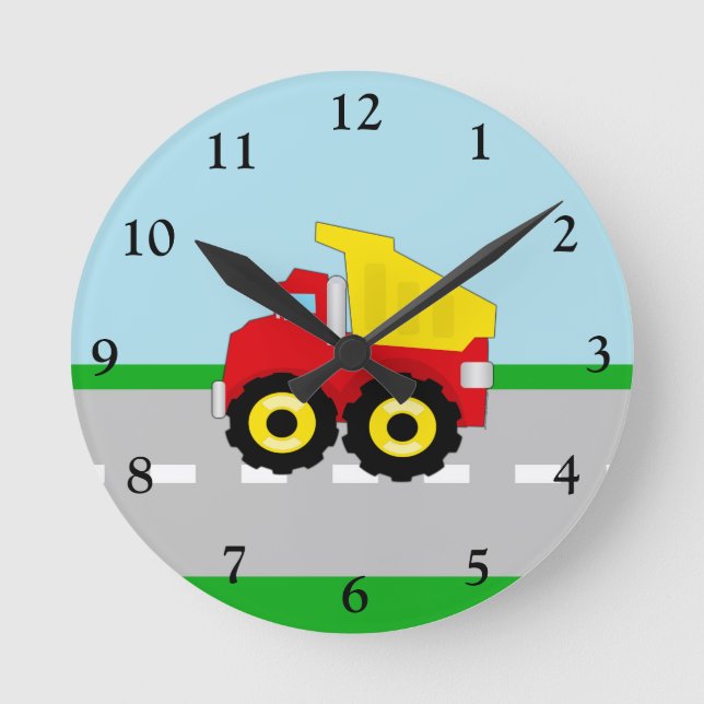 Kinder Boys Bau Dumptruck Runde Wanduhr (Vorderseite)