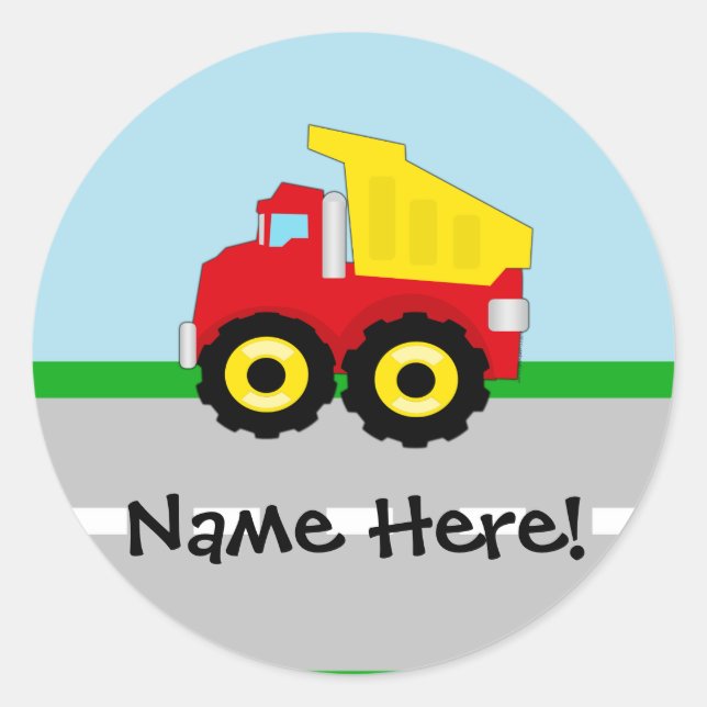 Kinder Boys Bau Dumptruck Runder Aufkleber (Vorderseite)