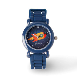 Kinder Boys Rocket Space Blue Astronaut Name Armbanduhr