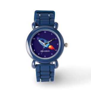 Kinder Boys Rocket Space Blue Astronaut Name Armbanduhr