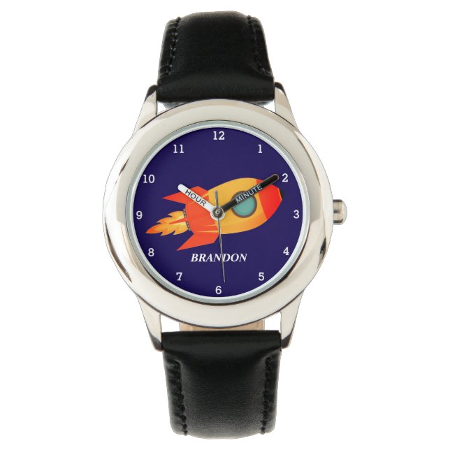 Kinder Boys Rocket Space Blue Astronaut Name Armbanduhr (Vorderseite)