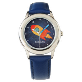 Kinder Boys Rocket Space Blue Astronaut Name Armbanduhr