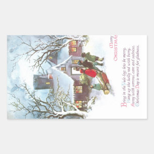 Kinder bringen Zuhause Weihnachten Log Weihnachten Rechteckiger Aufkleber
