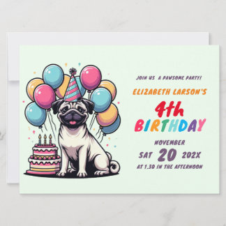 Kinder Bunter Mops Thema Geburtstag Einladung