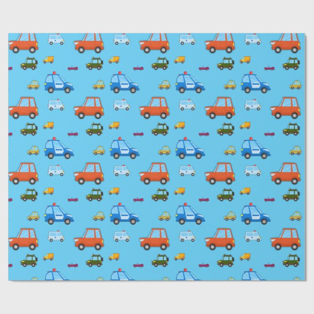 Kinder Cartoon Cars Geburtstagsfeier Geschenkpapier (Flach)
