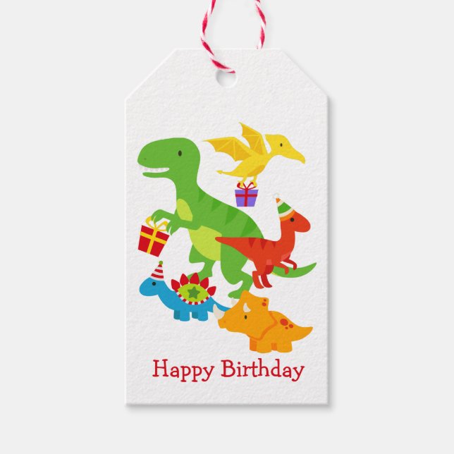 Kinder Cartoon Dinosaurier Happy Birthday Geschenkanhänger (Vorderseite)