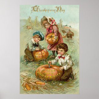 Kinder Carving Pumpkins Türkei Haystack Corn Poster