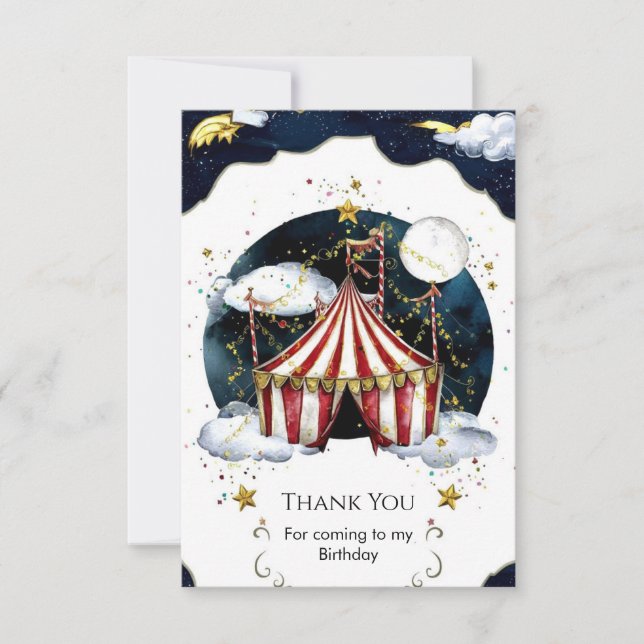 Kinder Celestial Circus Geburtstag Dankeskarte (Vorderseite)