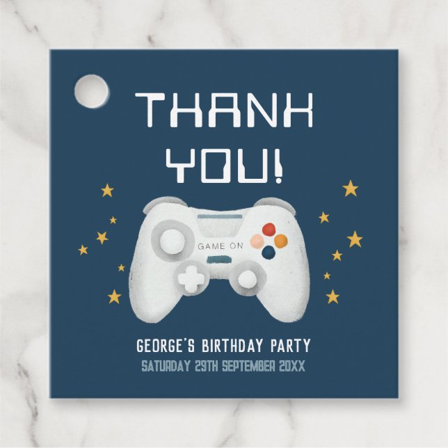 Kinder Cool Blue Gaming Vielen Dank Jungs Geburtst Geschenkanhänger (Vorderseite)