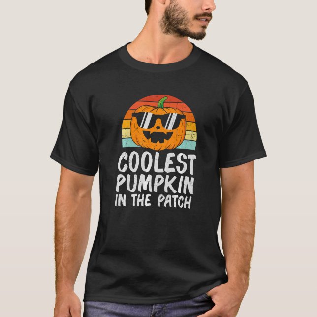 Kinder Cooler Kürbis im Patch Retro T-Shirt (Vorderseite)