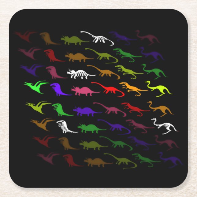 Kinder cooler Regenbogen bunt niedlicher Dinosauri Rechteckiger Pappuntersetzer (Vorderseite)
