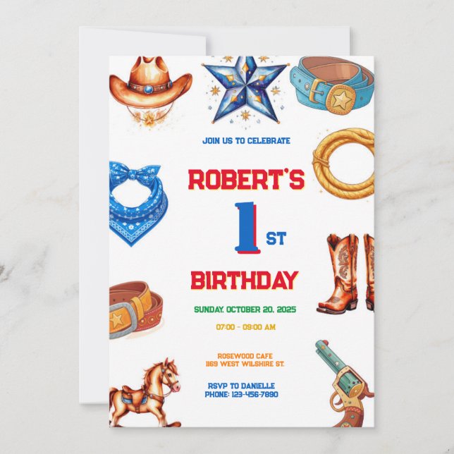 Kinder Cowboy Geburtstagsparty Einladung (Vorderseite)