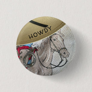 Kinder Cowboy-Thema reiten Pferdeschlitten Button