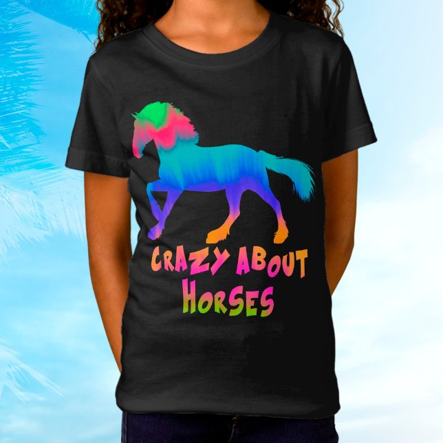 Kinder "Crazy About Horses" Tropische Krawatte Dye T-Shirt (Von Creator hochgeladen)
