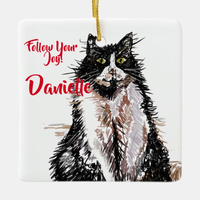 Kinder der Tuxedo-Katze, schwarz und weiß, Bezeich Keramikornament (Vorderseite)