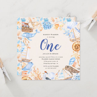 Kinder des Wasserstrands zum ersten Geburtstag Einladung