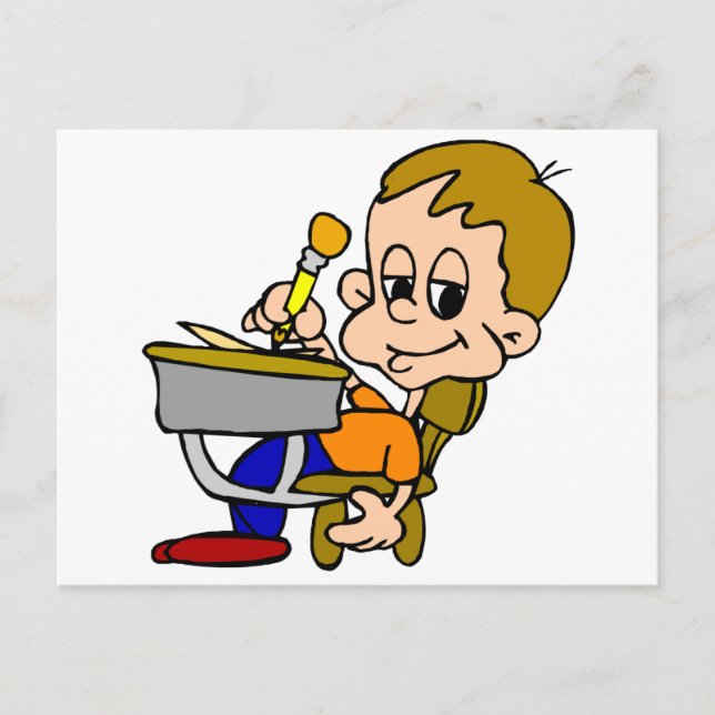 Kinder, die an der Schreibtisch schreiben Postkarte (Vorderseite)