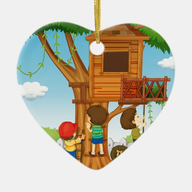 Kinder, die auf dem Baumhaus spielen Keramik Ornament (Vorne)