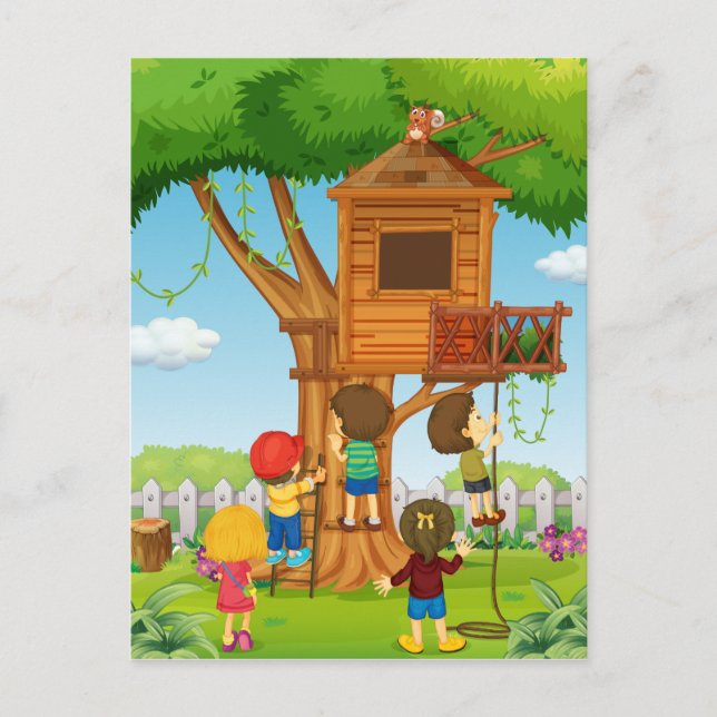 Kinder, die auf dem Baumhaus spielen Postkarte (Vorderseite)