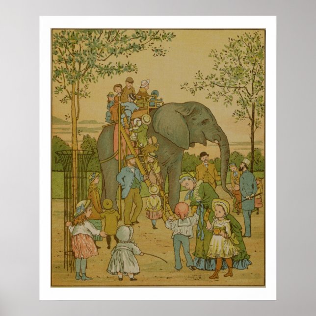 Kinder, die auf dem Elefanten reiten (Litho) Poster (Vorne)