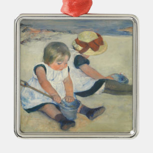 Kinder, die auf dem Strand, 1884 spielen Silbernes Ornament