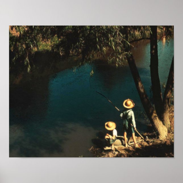 Kinder, die auf den Bayou Vintag fischen Poster (Vorne)