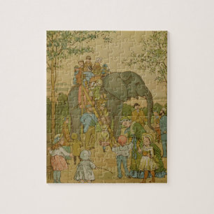 Kinder, die auf den Elefanten (litho, fahren)