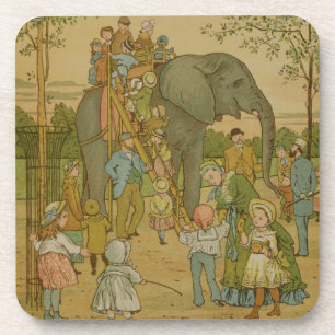 Kinder, die auf den Elefanten (litho, fahren) Getränkeuntersetzer