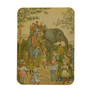 Kinder, die auf den Elefanten (litho, fahren) Magnet