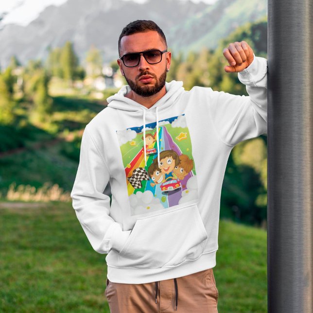Kinder, die auf einer Regenbogenhaube reiten Hoodie (Von Creator hochgeladen)