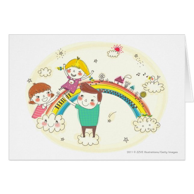 Kinder, die auf Regenbogen spielen (Vorderseite (Horizontal))