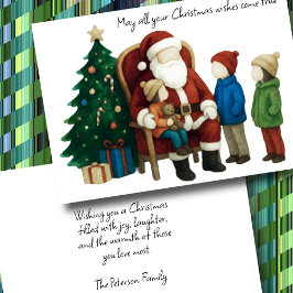 Kinder, die den Weihnachtsmann besuchen, vor Weihn Karte