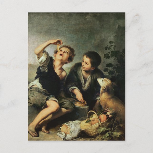 Kinder, die einen Kuchen essen, 1670-75 Postkarte (Vorderseite)