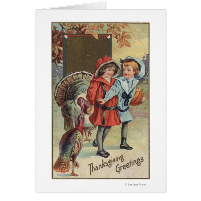 Kinder, die einen Kürbis halten, Truthähne (Vorne)