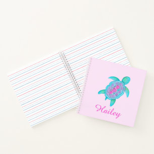 Kinder, die farbenfroh rosa Schildkröte genannt w Notizbuch