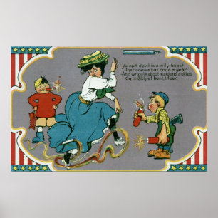 Kinder, die Frauen mit Feuerwerken tormentieren Poster