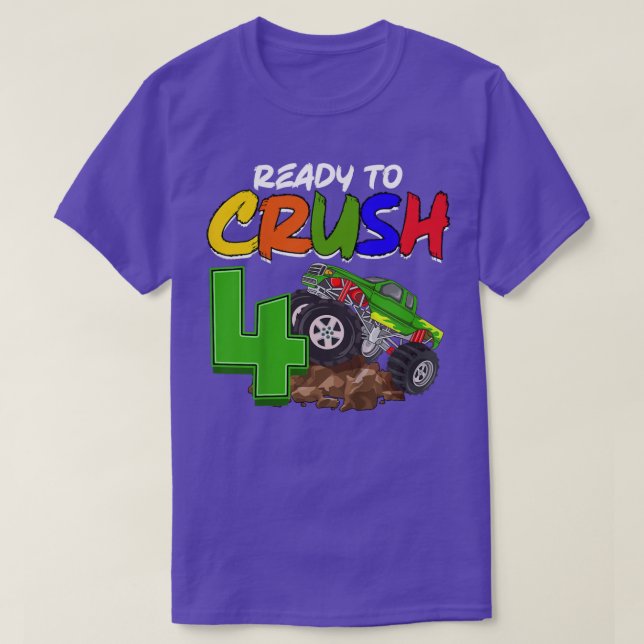 Kinder, die ich bereit bin, 4 Monster-LKW T-Rex-Bi T-Shirt (Design vorne)