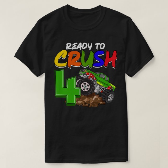 Kinder, die ich bereit bin, 4 Monster-LKW T-Rex-Bi T-Shirt (Design vorne)