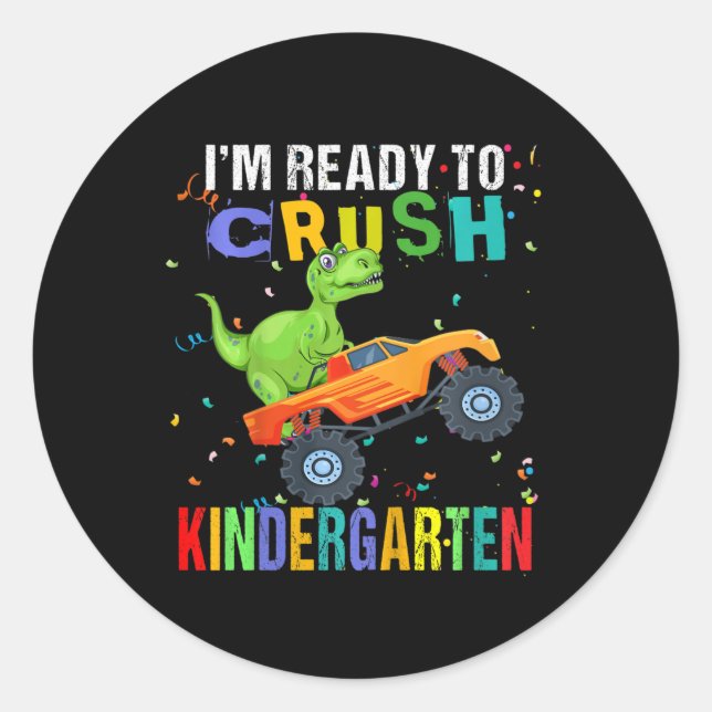 Kinder, die ich bereit bin, den Kindergarten Dinos Runder Aufkleber (Vorderseite)
