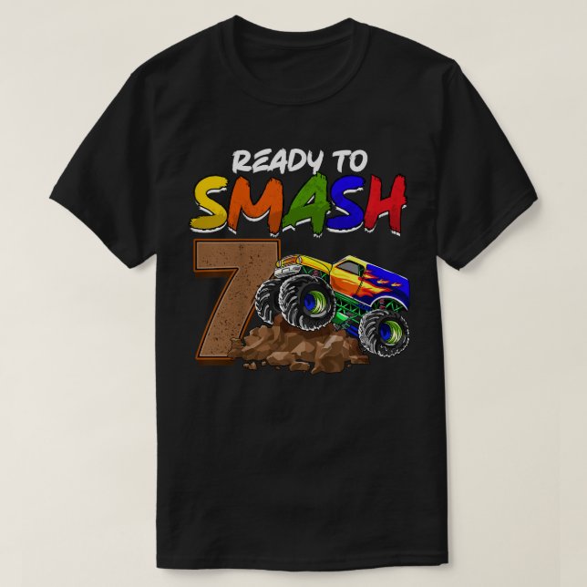 Kinder, die ich mit 7 Monster-Lkw-Birt treffen kan T-Shirt (Design vorne)