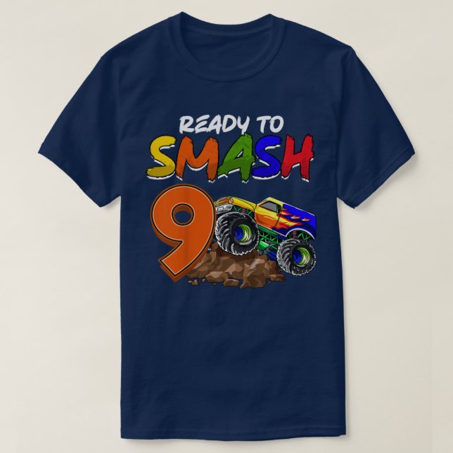 Kinder, die ich mit 9 Monster-Lkw-Birt treffen kan T-Shirt (Design vorne)