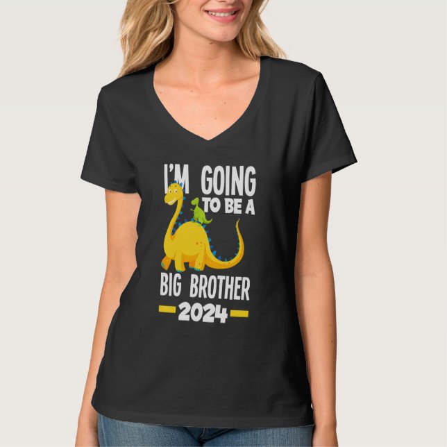 Kinder, die ich werde ein großer Bruder 2024 Dinos T-Shirt (Vorderseite)