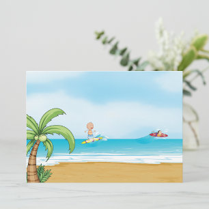 Kinder, die im Sommer im tropischen Beach Fun surf Einladung
