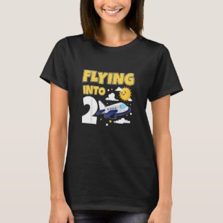 Kinder, die in 2 Flugzeug fliegen Pilot 2 Jahre al T-Shirt