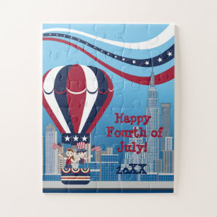 Kinder, die in einem patriotischen Heißluftballon