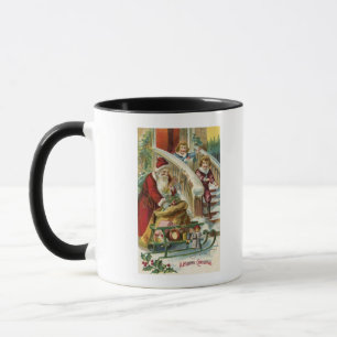 Kinder, die laufen, um Sankt zu grüßen Tasse