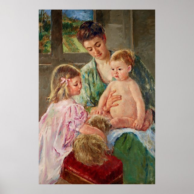 Kinder, die mit einem Hund von Mary Cassatt spiele Poster (Vorne)