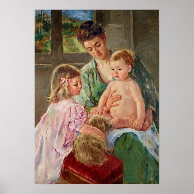 Kinder, die mit einem Hund von Mary Cassatt spiele Poster (Vorne)