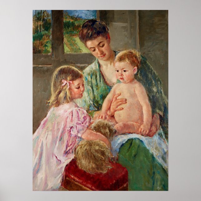 Kinder, die mit einem Hund von Mary Cassatt spiele Poster (Vorne)